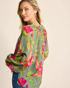 Tommy Bahama Agua Amara Lavish Blooms Peasant Top-Women Tops & Shirts