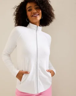 Tommy Bahama Aruba Diamond Days Embroidered Full-Zip Sweatshirt-Women Loungewear|Jackets