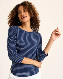 Tommy Bahama Ashby Isles Metallic Stripe 3/4-Sleeve T-Shirt-Women Loungewear|Tops & Shirts