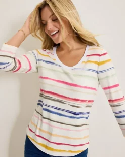 Tommy Bahama Ashby Isles Sealight Stripe 3/4-Sleeve T-Shirt-Women Loungewear|Tops & Shirts