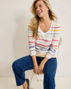 Tommy Bahama Ashby Isles Sealight Stripe 3/4-Sleeve T-Shirt-Women Loungewear|Tops & Shirts