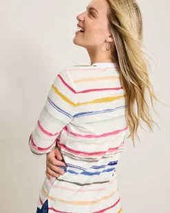 Tommy Bahama Ashby Isles Sealight Stripe 3/4-Sleeve T-Shirt-Women Loungewear|Tops & Shirts