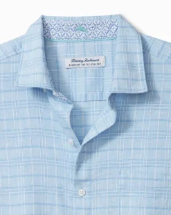 Tommy Bahama Barbados Breeze Playa Plaid Stretch-Linen Long-Sleeve Shirt- Shirts