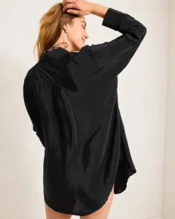 Tommy Bahama Calypso Crepe Boyfriend Beach Shirt-Women Beach Coverups