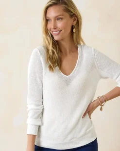 Tommy Bahama Cedar Linen Long-Sleeve V-Neck Sweater-Women Sweaters|Tops & Shirts