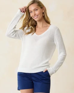 Tommy Bahama Cedar Linen Long-Sleeve V-Neck Sweater-Women Sweaters|Tops & Shirts