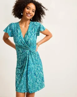 Tommy Bahama Clara Playa Python Short-Sleeve Faux-Wrap Dress-Women Dresses