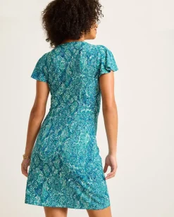 Tommy Bahama Clara Playa Python Short-Sleeve Faux-Wrap Dress-Women Dresses