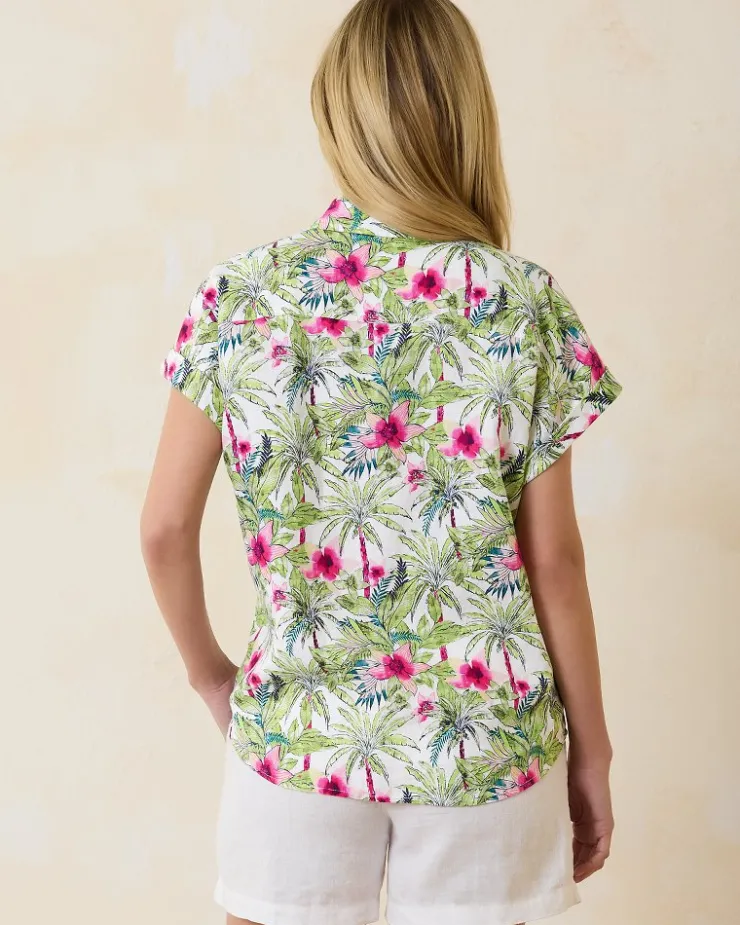 Tommy Bahama Coastalina Coastal Palms Linen Camp Shirt-Women Tops & Shirts