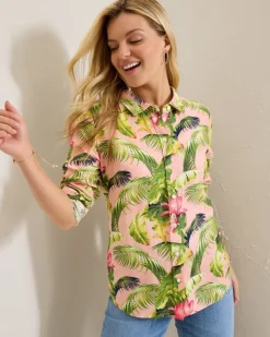 Tommy Bahama Coastalina Frond Royal Linen Shirt-Women Tops & Shirts