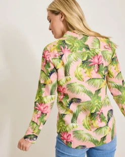 Tommy Bahama Coastalina Frond Royal Linen Shirt-Women Tops & Shirts