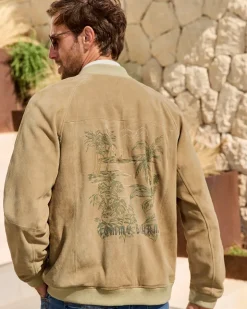 Tommy Bahama Collector's Series '24 Paradise Oasis Suede Bomber Jacket- Jackets & Outerwear