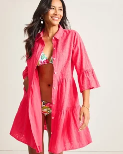 Tommy Bahama Cotton Clip Jacquard Coverup Shirt Dress-Women Beach Coverups|Dresses