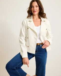 Tommy Bahama Cotton Twill Cropped Peacoat-Women Jackets