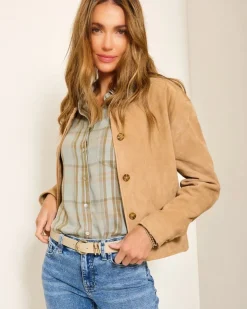 Tommy Bahama Cropped Suede Jacket-Women Jackets