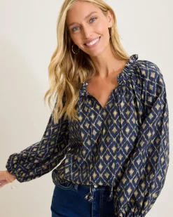 Tommy Bahama Diamond Cay Smocked Peasant Top-Women Tops & Shirts