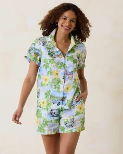 Tommy Bahama Disney Coastalina Postcard to Paradise Linen Camp Shirt-Women Tops & Shirts