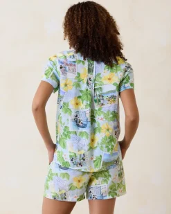 Tommy Bahama Disney Coastalina Postcard to Paradise Linen Camp Shirt-Women Tops & Shirts