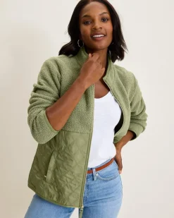Tommy Bahama Faux Sherpa Quilted Hybrid Jacket-Women Jackets|Sweatshirts