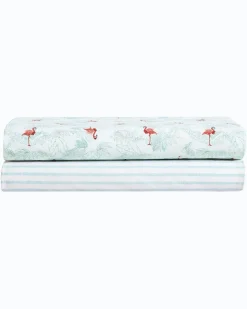 Tommy Bahama Flamingo Santa 4-Piece Queen Sheet Set- Sheet Sets & Bedskirts