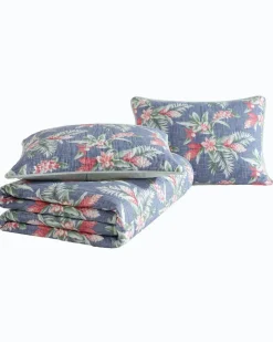 Tommy Bahama Floral Enchantment Reversible 3-Piece Full/Queen Quilt Set- Quilts & Blankets