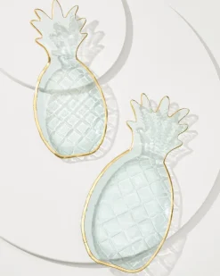 Tommy Bahama Glass Pineapple Trays — Set of 2- Drinkware & Bar