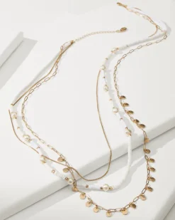 Tommy Bahama Indigo Bay Heishi & Pearl Layered Long Necklace-Women Jewelry
