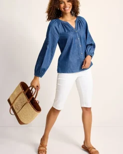 Tommy Bahama Indigo Cove Embroidered Blouse-Women Tops & Shirts