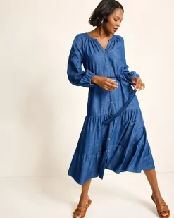 Tommy Bahama Indigo Cove Embroidered Midi Dress-Women Dresses