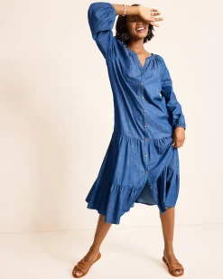 Tommy Bahama Indigo Cove Embroidered Midi Dress-Women Dresses