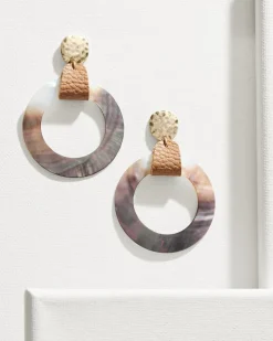 Tommy Bahama Indigo Shore Grey Shell Drop Hoop Earrings-Women Jewelry