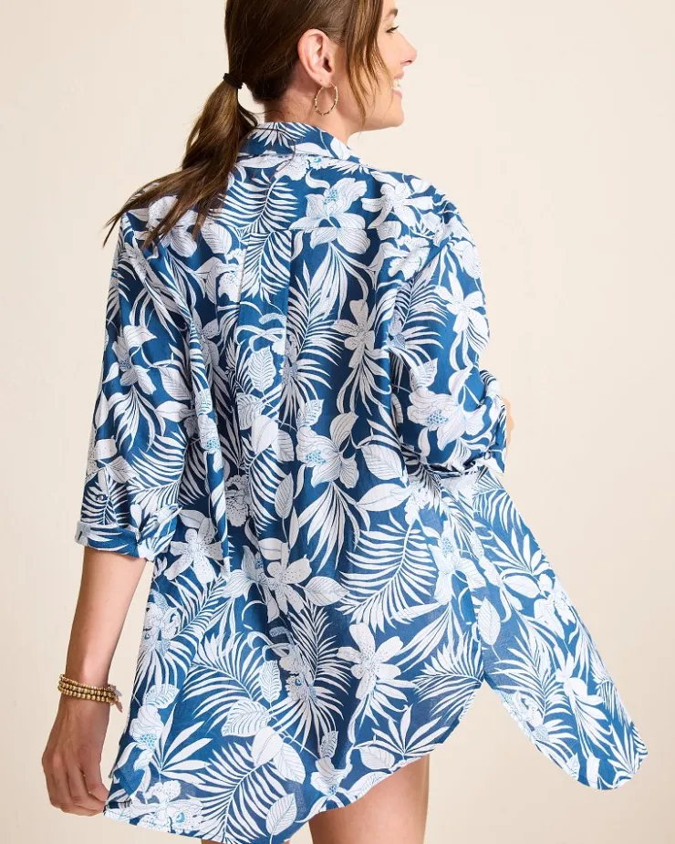Tommy Bahama Island Blooms Boyfriend Beach Shirt-Women Beach Coverups