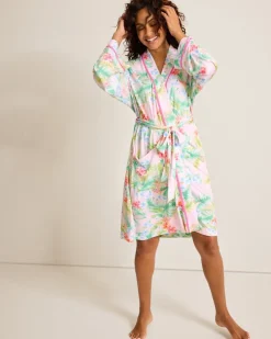Tommy Bahama Jersey Long-Sleeve Short Robe-Women Sleepwear