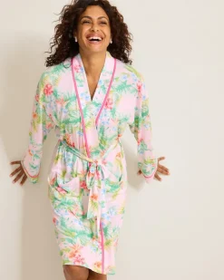 Tommy Bahama Jersey Long-Sleeve Short Robe-Women Sleepwear