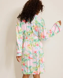 Tommy Bahama Jersey Long-Sleeve Short Robe-Women Sleepwear