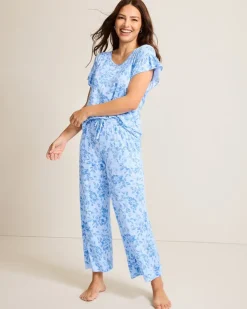 Tommy Bahama Jersey Short Sleeve & Cropped Pants Pajama Set-Women Sleepwear