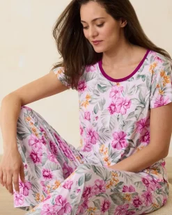 Tommy Bahama Jersey Short Sleeve & Pants Pajama Set-Women Sleepwear