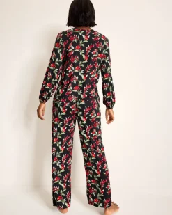 Tommy Bahama Jersey Split-Neck Long Sleeve & Pants Pajama Set-Women Sleepwear