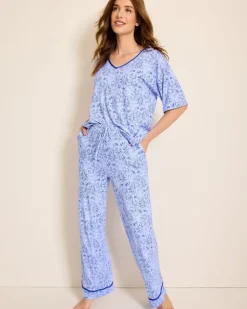 Tommy Bahama Jersey V-Neck Top & Pants Pajama Set-Women Sleepwear