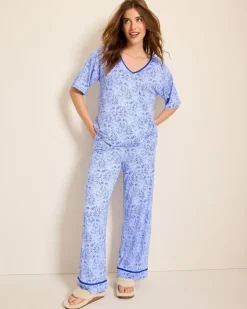 Tommy Bahama Jersey V-Neck Top & Pants Pajama Set-Women Sleepwear