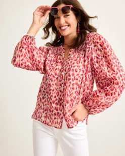 Tommy Bahama Jeweled Jaguar Pintuck Blouse-Women Tops & Shirts