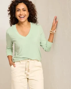 Tommy Bahama Kauai Jersey Long-Sleeve V-Neck T-Shirt-Women Loungewear|Tops & Shirts