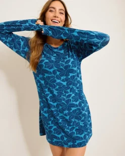 Tommy Bahama Knit Long-Sleeve Short Sleep Dress-Women Sleepwear
