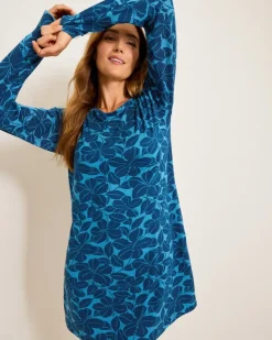 Tommy Bahama Knit Long-Sleeve Short Sleep Dress-Women Sleepwear