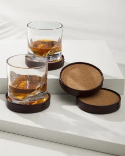 Tommy Bahama Leather Coasters—Set of 4- Drinkware & Bar