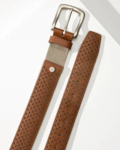 Tommy Bahama Leather Mesh Cushion Performance Belt- Belts