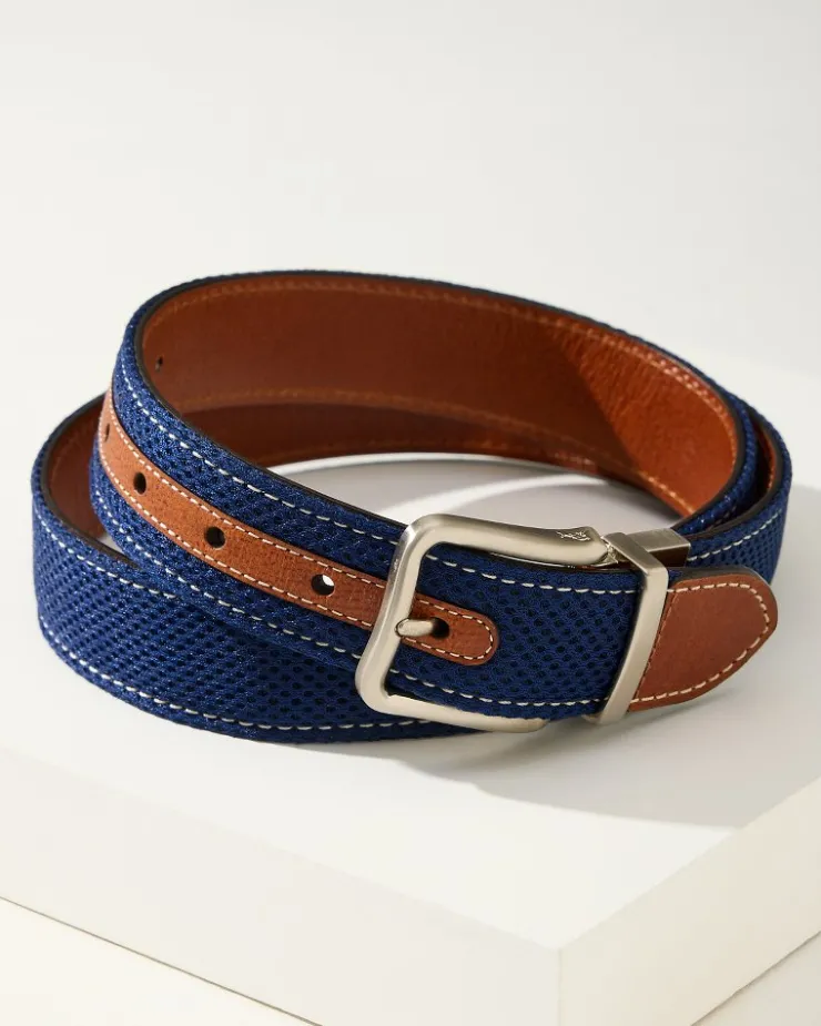 Tommy Bahama Leather Mesh Reversible Performance Belt- Belts