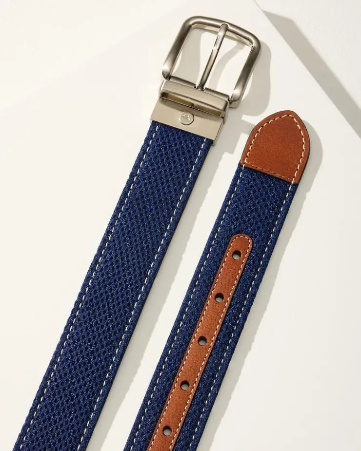 Tommy Bahama Leather Mesh Reversible Performance Belt- Belts