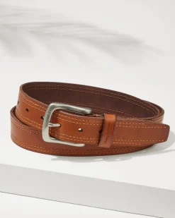 Tommy Bahama Leather Top-Stitch Belt- Belts