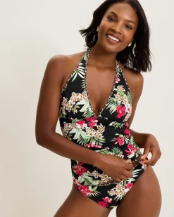 Tommy Bahama Lily Cat Reversible Halter Tankini Top-Women Tankinis|Bikini Tops